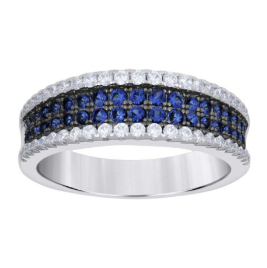 Sterling Silver Blue White White Sapphires Fashion Ring