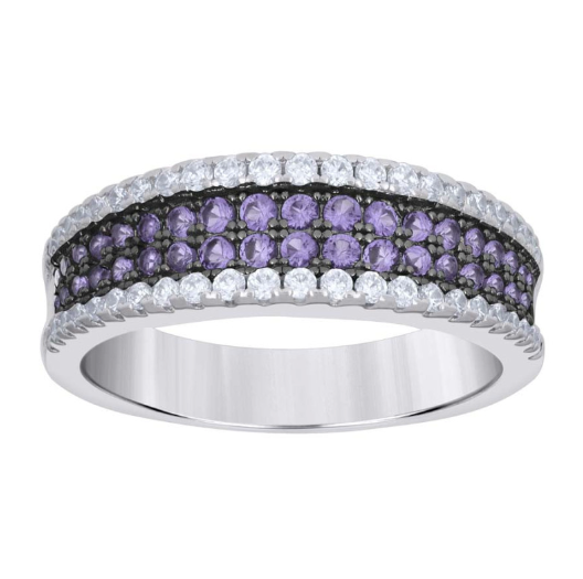 Sterling Silver Purple White Sapphires Fashion Ring