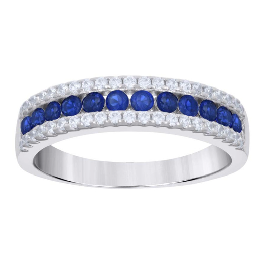 Sterling Silver White Blue Sapphires Band