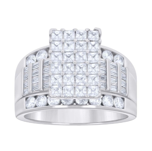 Sterling Silver Moissanite Rectangle Engagement Ring