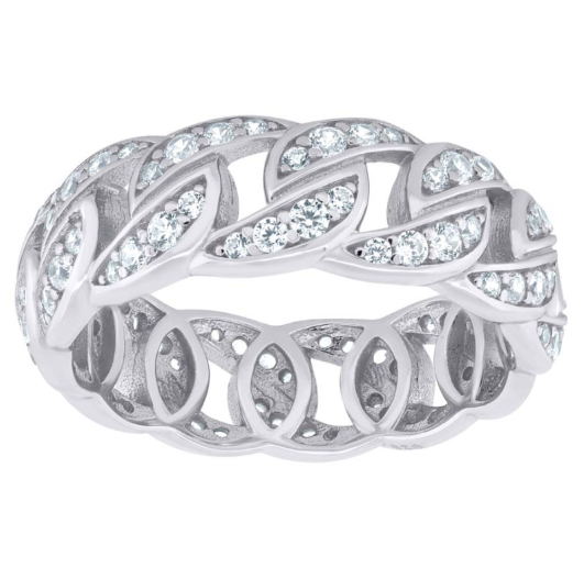 Sterling Silver Moissanite Cuban Band