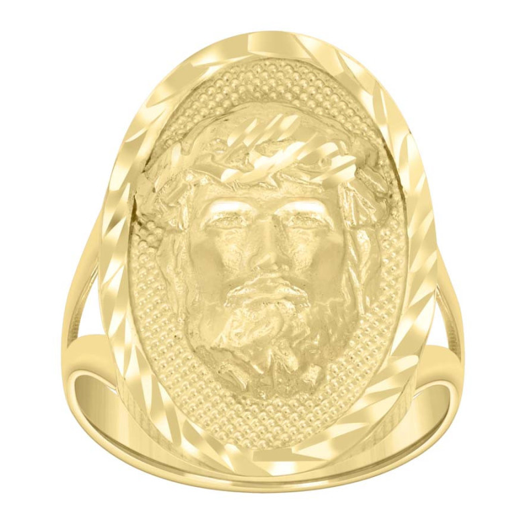 10K Mens Oval Jesus Religious Ring