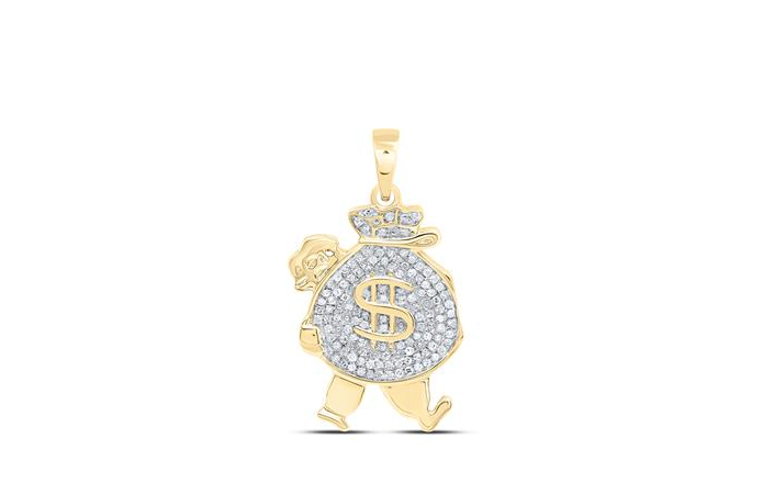 10k Yellow Gold Round Diamonds Money Bag Man Charm