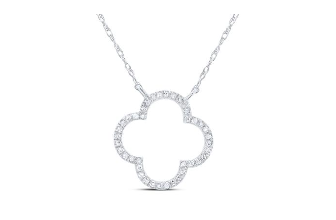 10K White Gold 1/10 Cttw Diamond Clover Necklace