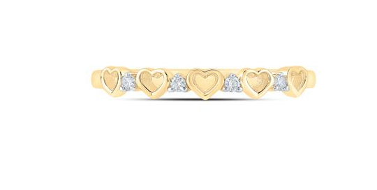 10k Promise Ring Heart Round Diamonds Band
