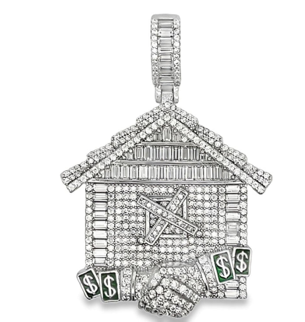 Sterling Silver Baguette Trap House Iced Out Moissanite Charm