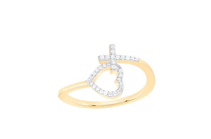 10K Horizontal Cross Heart Ladies Fashion Diamond Ring