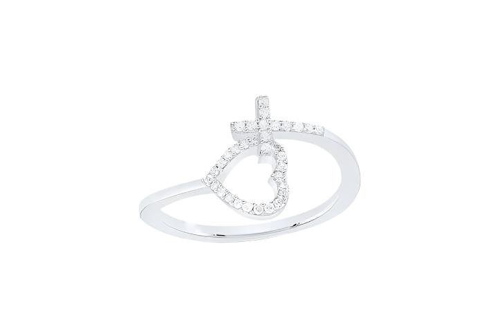 10K Horizontal Cross Heart Ladies Fashion Diamond Ring