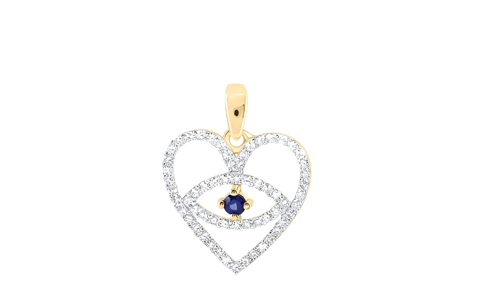 10k Round Blue Sapphire Diamonds Eye Heart Charm