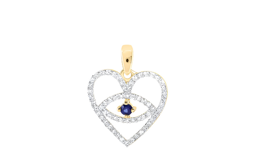 10k Round Blue Sapphire Diamonds Eye Heart Charm