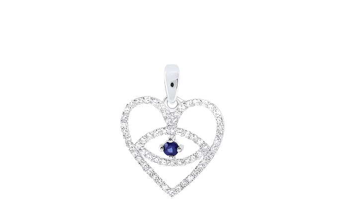 10k Round Blue Sapphire Diamonds Eye Heart Charm