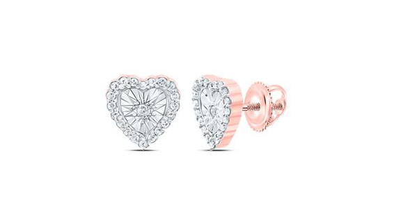 10K Heart Diamond Studs Earrings