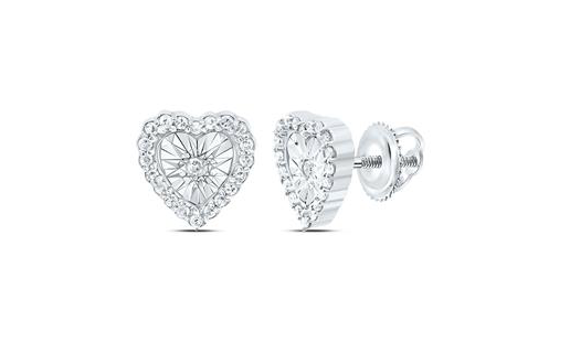 10K Heart Diamond Studs Earrings