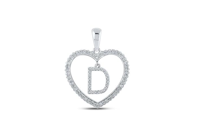 10K Heart Diamond Initial "D"