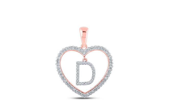 10K Heart Diamond Initial "D"