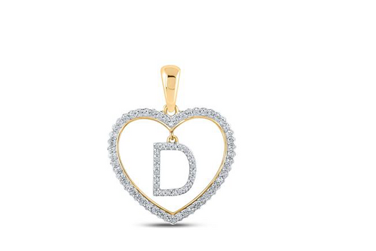 10K Heart Diamond Initial "D"