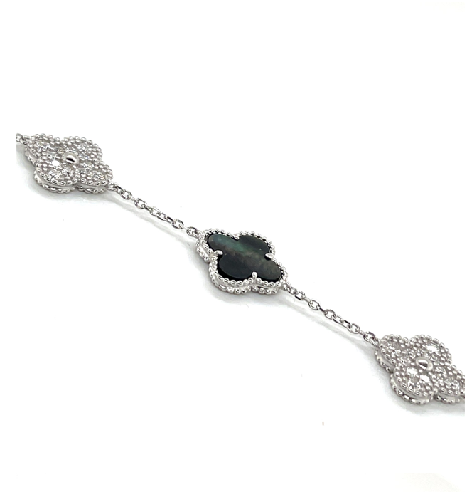 Sterling Silver 1.28 Cttw Moissanite 14mm Black Clover Bracelet