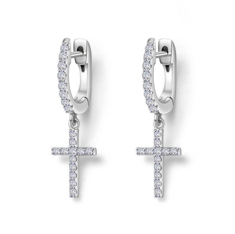 Sterling Silver Moissanite Dangling Cross Earrings