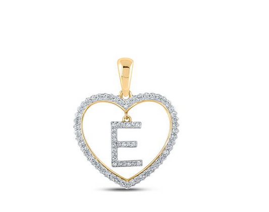 10K Heart “E” Diamond Initial Charm
