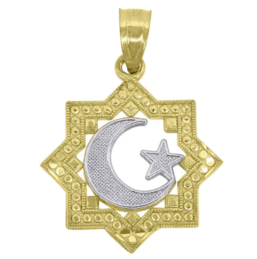 10k Star Moon Diamond Cut Octagon Charm