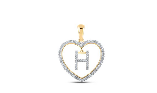 10K Heart “H” Diamond Initial Charm