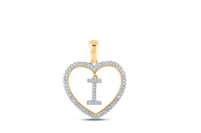 10K Heart “I” Diamond Initial Charm