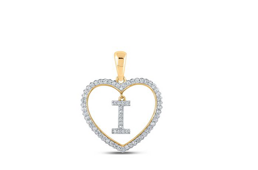 10K Heart “I” Diamond Initial Charm