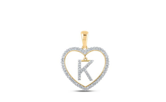10K Heart “K” Diamond Initial Charm