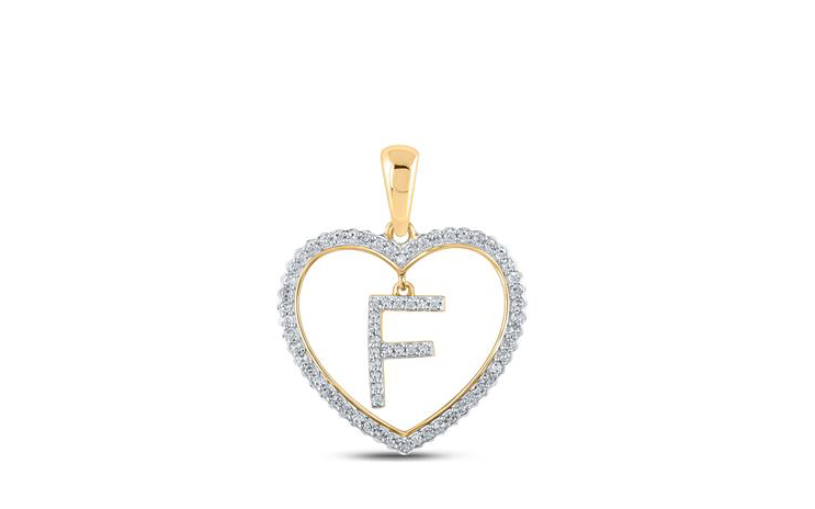 10K Heart “F” Diamond Initial Charm