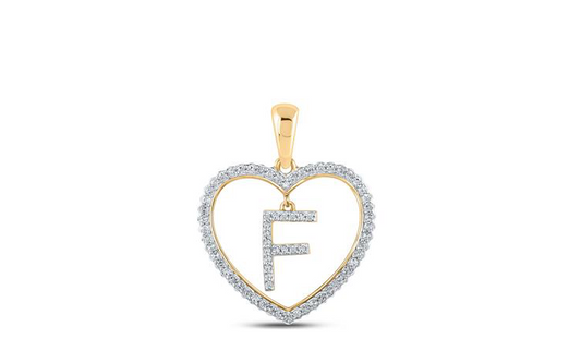 10K Heart “F” Diamond Initial Charm