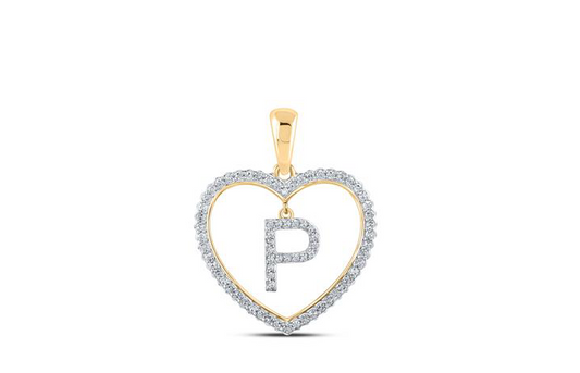 10K Heart “P” Diamond Initial Charm