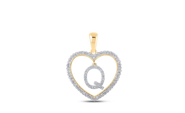 10K Heart “Q” Diamond Initial Charm