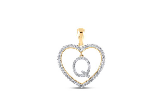 10K Heart “Q” Diamond Initial Charm