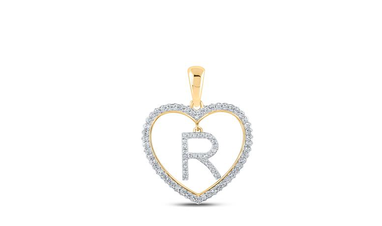 10K Heart “R” Diamond Initial Charm