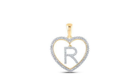 10K Heart “R” Diamond Initial Charm