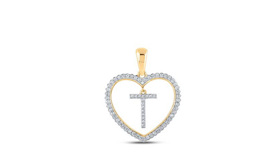 10K Heart “T” Diamond Initial Charm