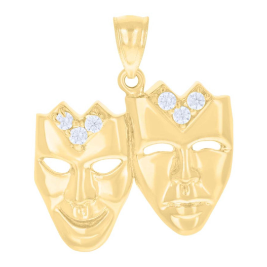 10K White Sapphires Comedy Tragedy Masks Charm