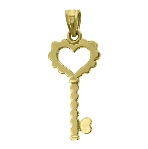 14k Yellow Gold Heart Key Charm