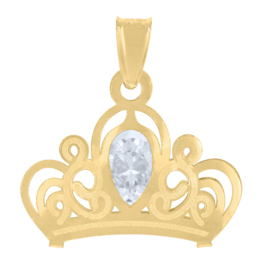 14Kt Yellow Gold Mens Pear White Sapphire Crown Fashion Charm