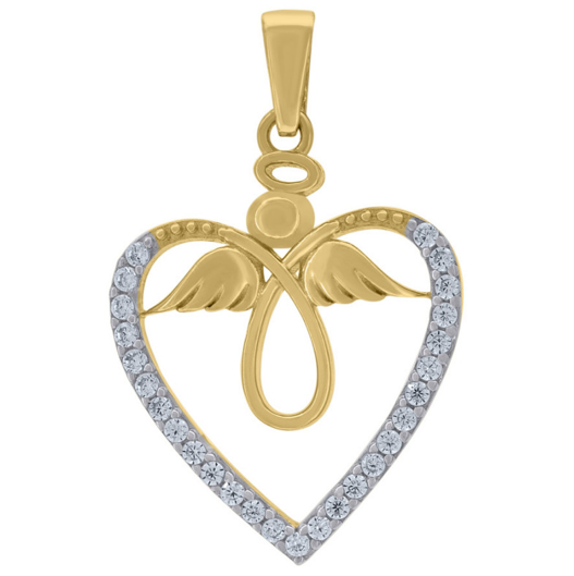 14k Angel White Sapphires Heart Charm