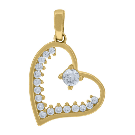 14k Yellow Gold Womens White Sapphires Heart Charm