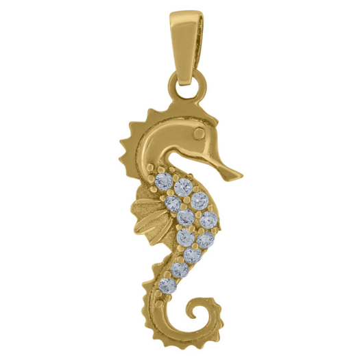 14k Yellow Gold Seahorse White Sapphires Charm