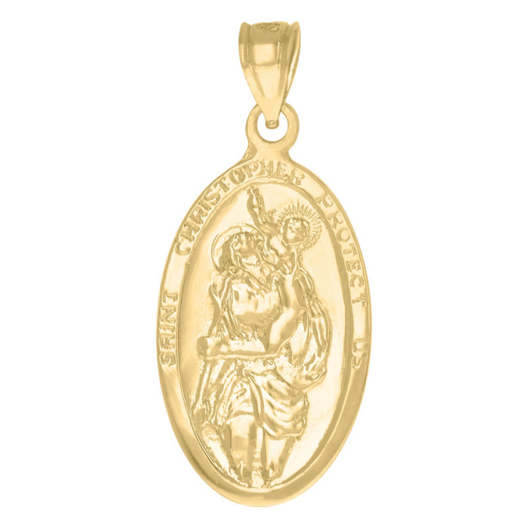 14K Yellow Gold Saint Christopher Protect Us Charm