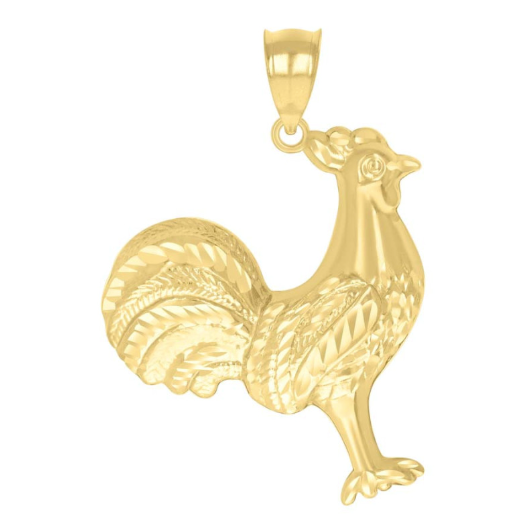 10k Yellow Gold Diamond Cut Rooster Charm