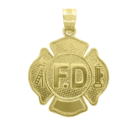 14K Yellow Gold Unisex FD Badge Pendant