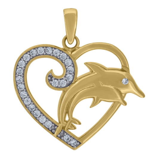 14k Yellow Gold Duo Dolphins Charm