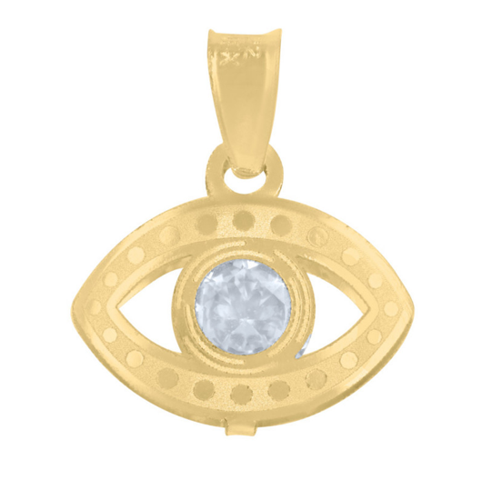 14k Yellow Gold Evil Eye Good Luck White Sapphire Charm