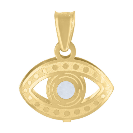 14k Yellow Gold Evil Eye Good Luck White Sapphire Charm