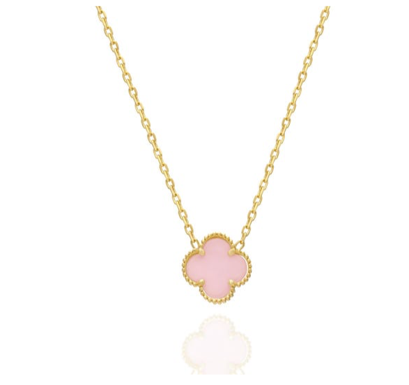 10k Yellow Gold Pink 12mm Clover Necklace
