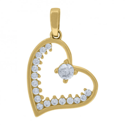 14K Yellow Gold Round White Sapphires Heart Charm